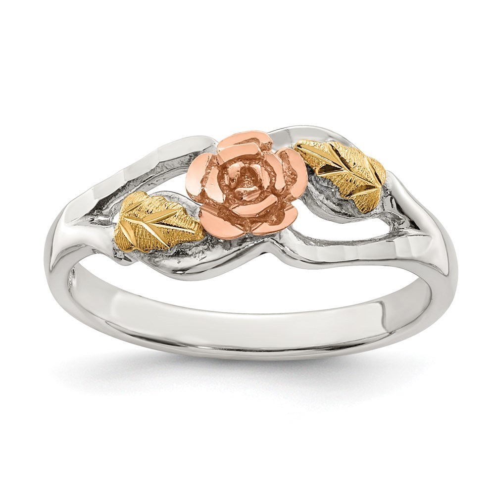 Black Hills Sterling Silver 12K Gold Accents Rose Ring, Size 8
